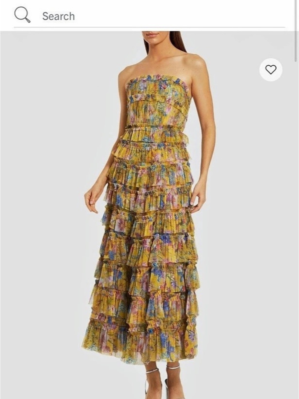 Mac Duggal Floral Tiered Strapless Maxi Dress Yellow & Blue Small